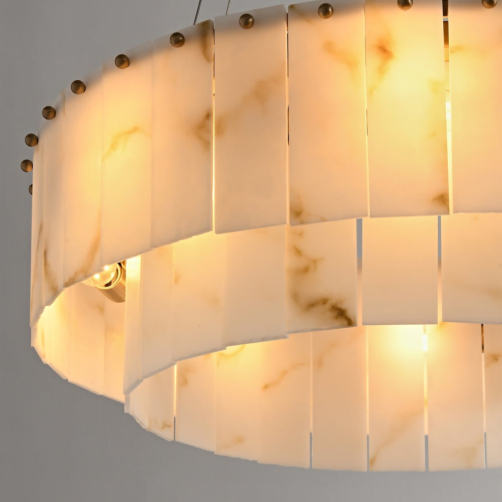 8-Light Tiered Chandelier Alabaster-Look 24" window image