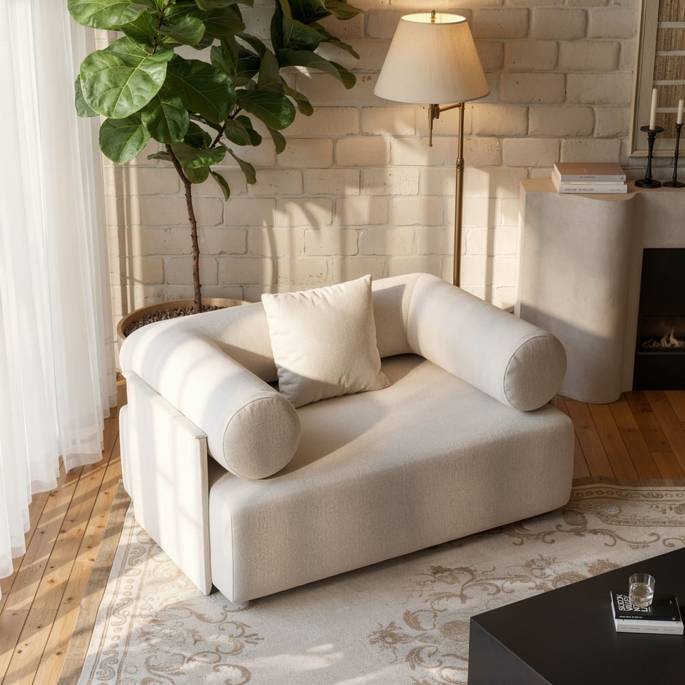 Serene Modern White Chenille Velvet Lounge Accent Chair window image