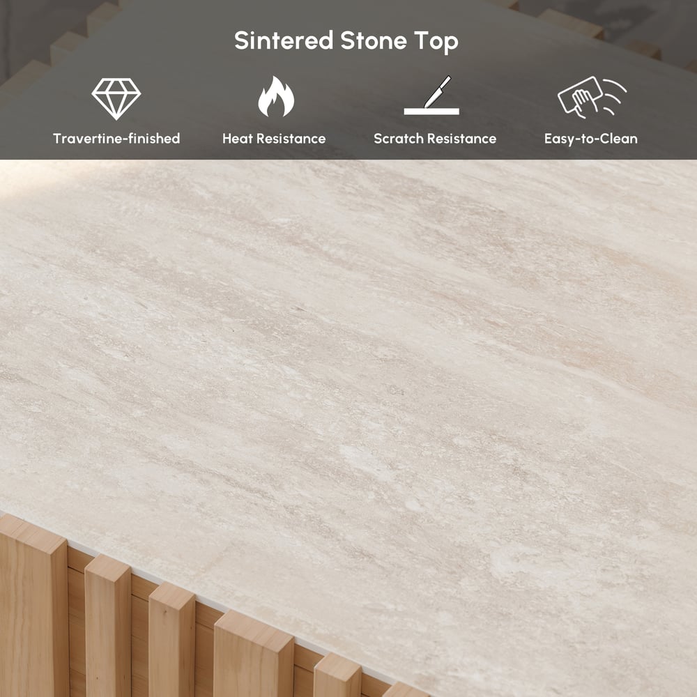 Table basse à lattes Aura 47" en bois de frêne avec plateau en pierre frittée image de fenêtre