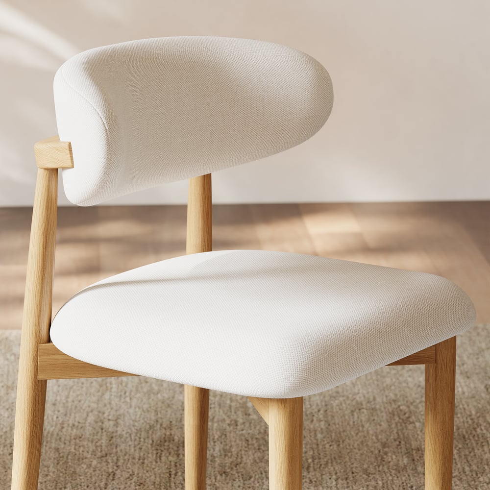 Modern Natural Linen Dining Chair with Rubber Wood Legs, 1 Piece window image