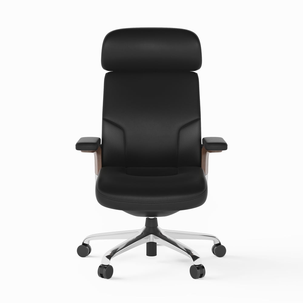 Black Genuine Leather Swivel Office Chair with Ergonomic Synchro-Tilt Recline System window image