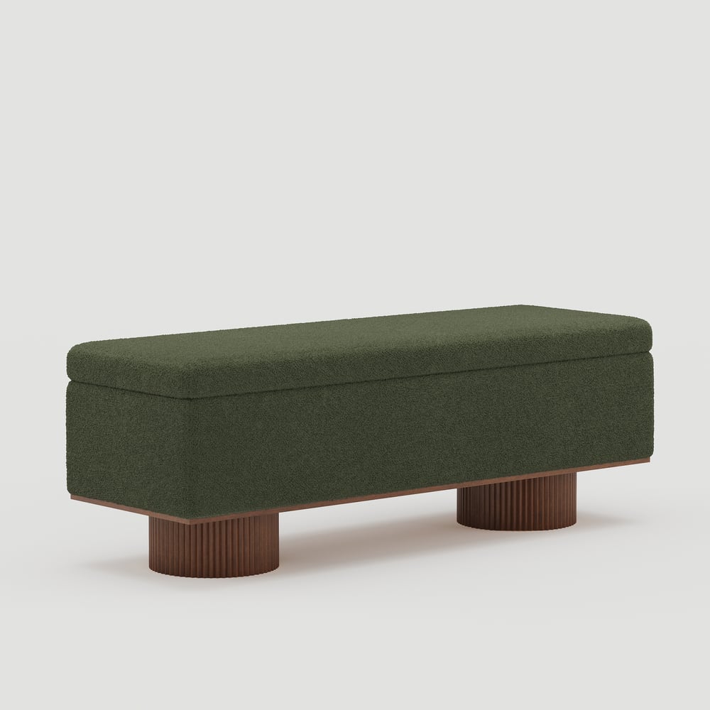 Teddy Fabric Fluffy Faux Fur Flip Top Wood Storage Entryway Bench window image