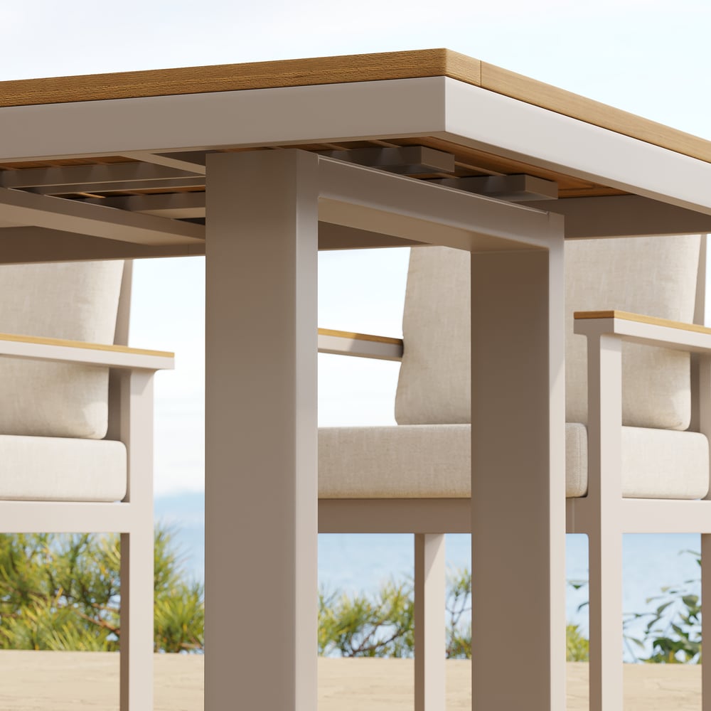 Tevara 6-Person Rectangle Teak & Aluminum Outdoor Patio Dining Table in Sand window image