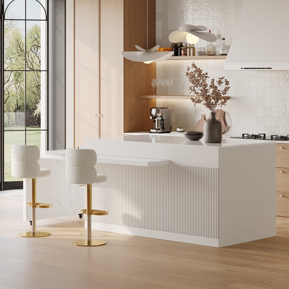 Modern 81"-112" Sintered Stone Kitchen Island with Drawers & Doors, White window image