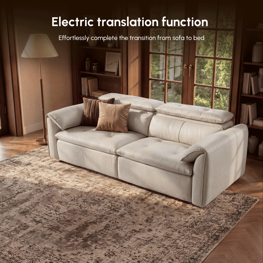87" 2-Seater Genuine Leather Power Convertible Sleeper Sofa with Adjustable Headrests window image