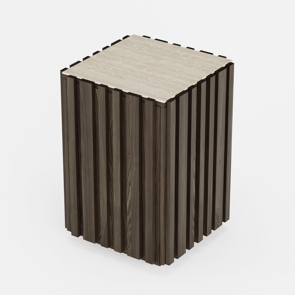 Aura Ash Wood Fluted Side Table with Sintered Stone Top window image