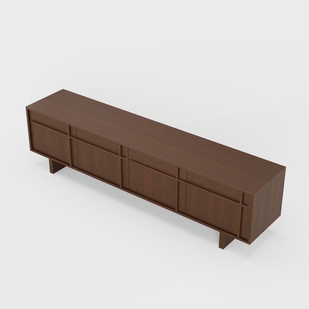 Panvyr 80" Ash Wood Walnut TV Stand with Storage window image