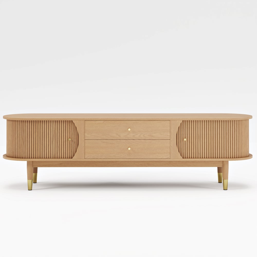 80" Ash Wood Fluted Natural TV Stand with Storage window image
