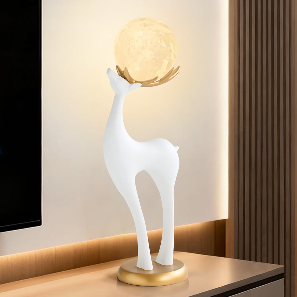 Lampadaire moderne en résine en forme de cerf avec télécommande – 76 cm de hauteur avec boule lumineuse image de fenêtre