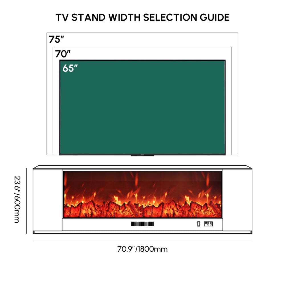 71" Sintered Stone Electric Fireplace TV Stand with Remote Control weights dimensions image