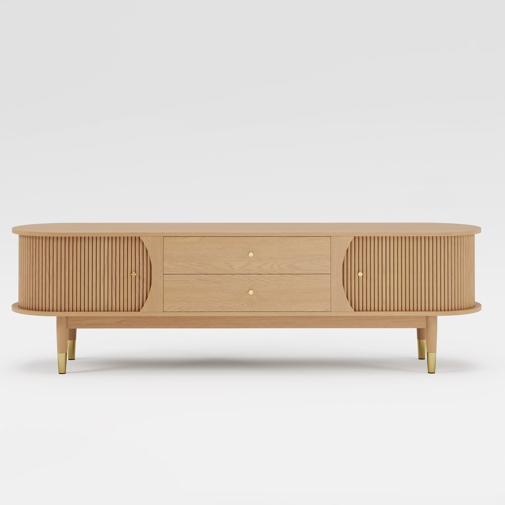 72" Ash Wood Fluted TV Stand with Storage window image