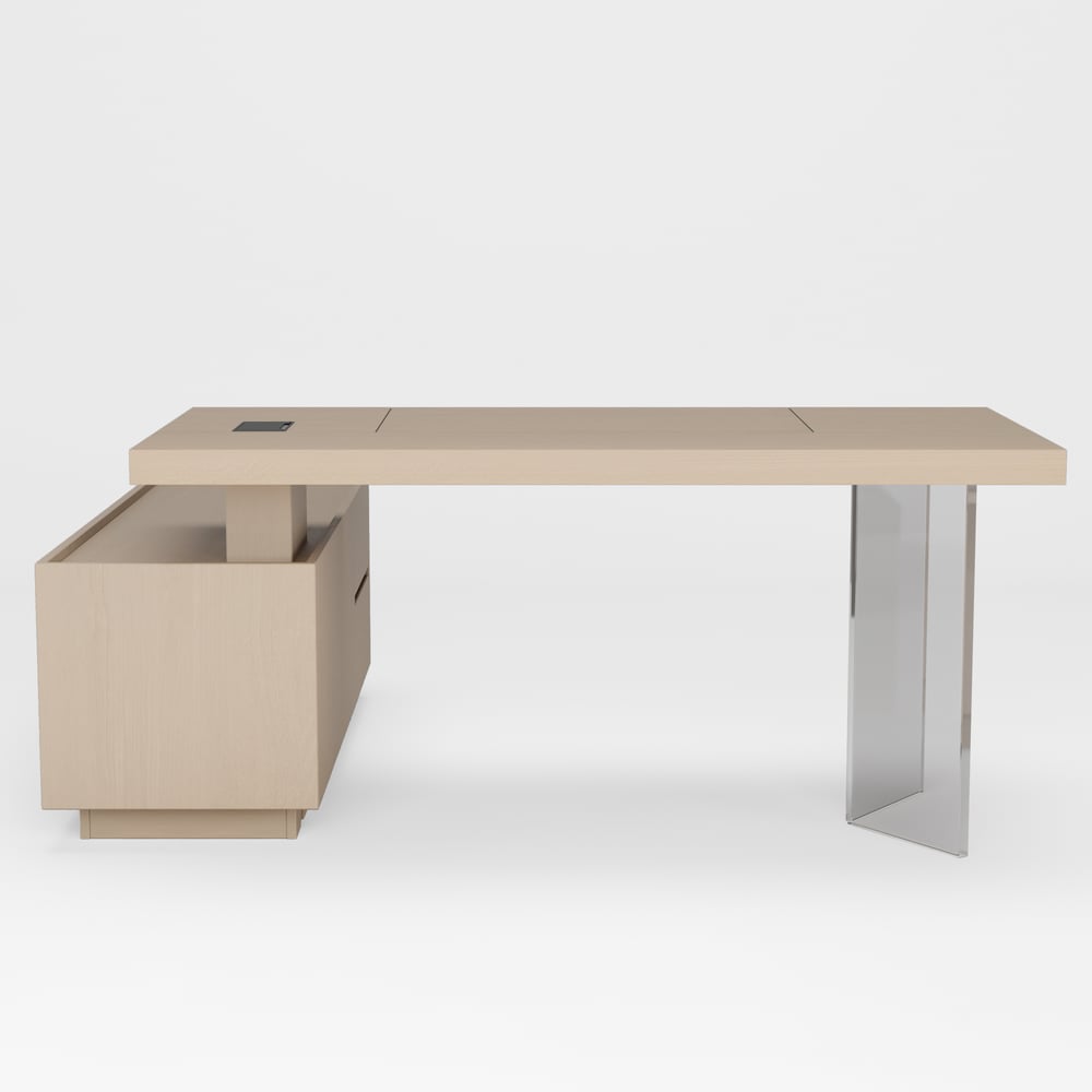 Modern 72" L-Shape Whitewash Standing Executive Desk with lifter Desktop Right Hand window image