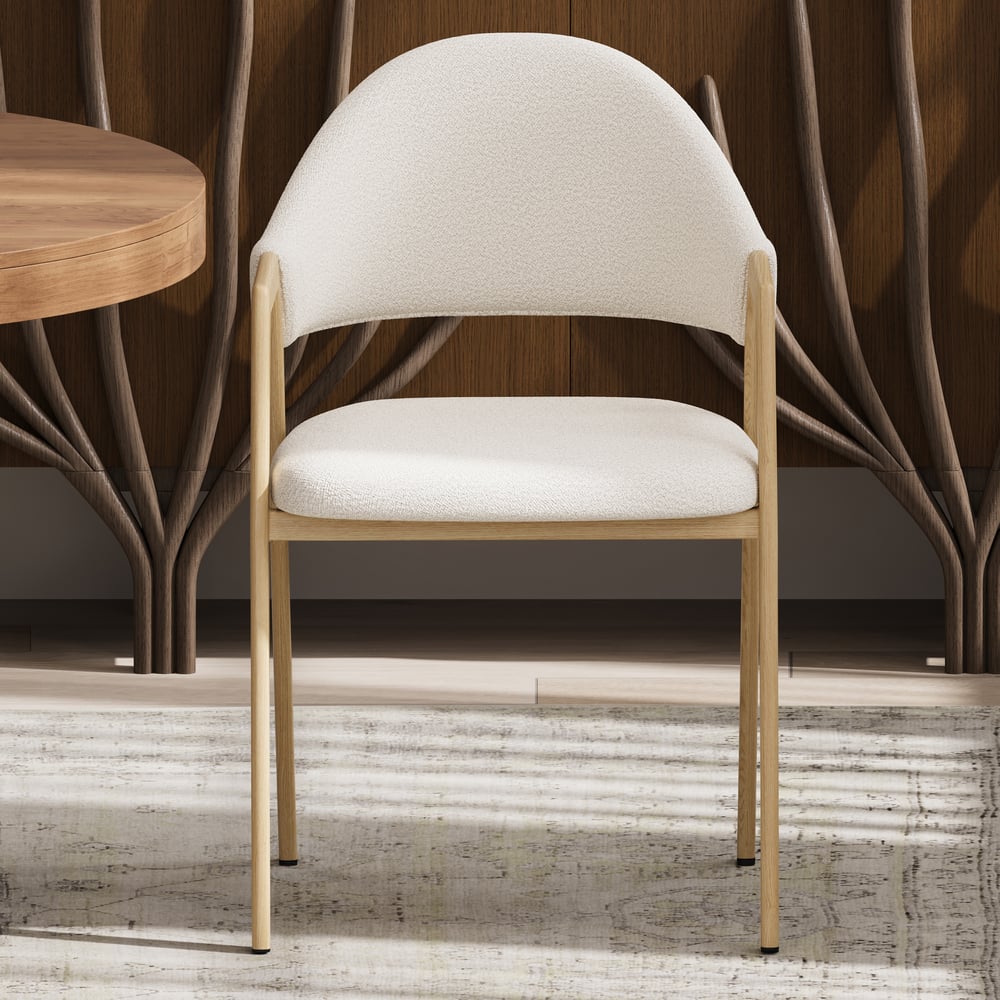 Modern Warm White Boucle Dining Chair with Upholstered, 2 Pieces window image
