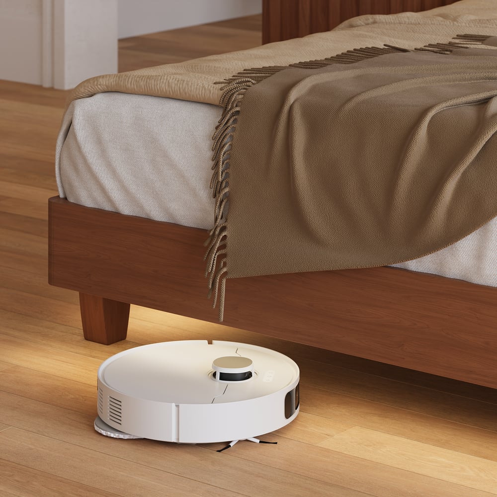 Mid-Century Modern King Solid Wood Bed with Charging Station and Sensor LED window image