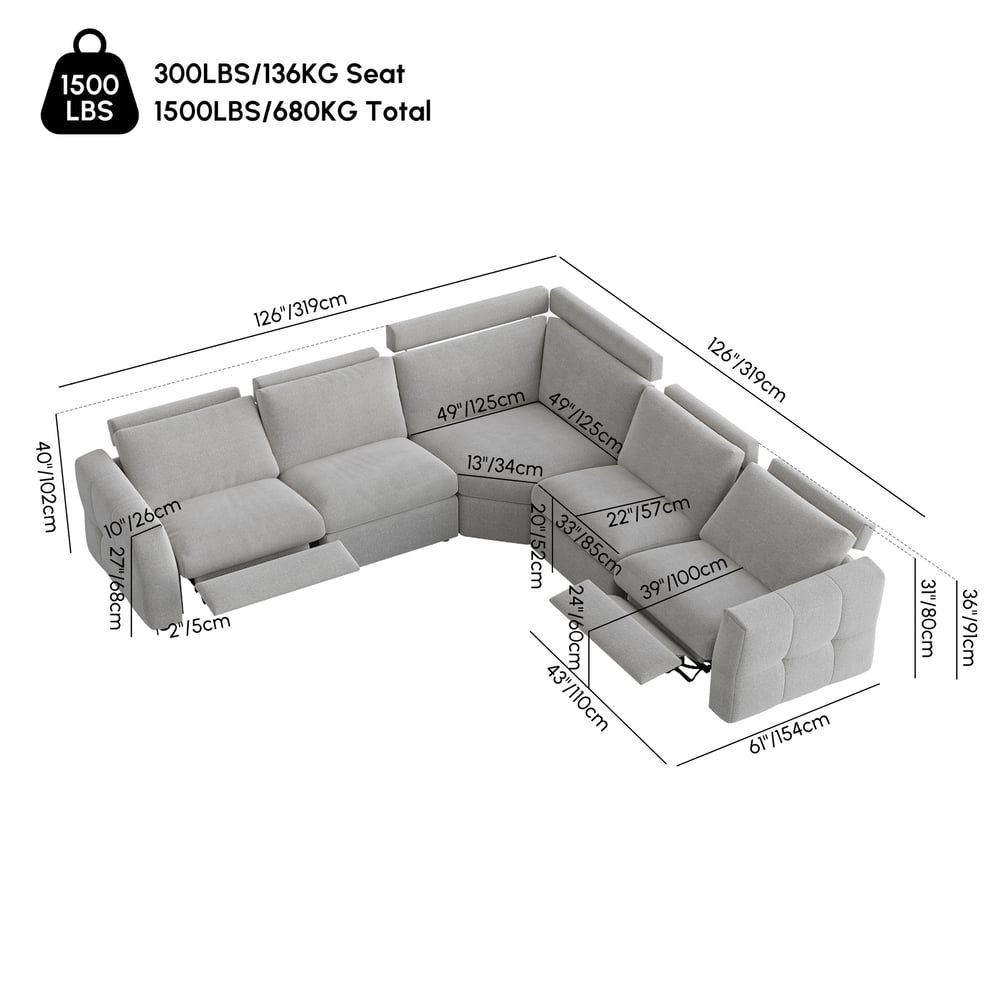 Glidio Chenille Power Reclining Sofa with Adjustable Headrests weights dimensions image