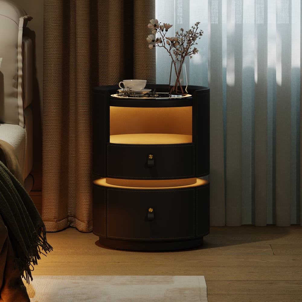 Modern Saddle Leather Smart  LED Nightstand window image