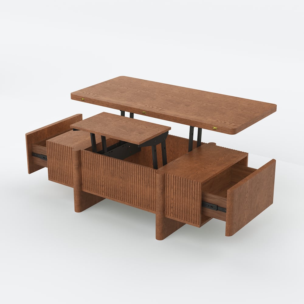 47" Fluted Lift-Top Walnut Coffee Table with 2 Drawers window image
