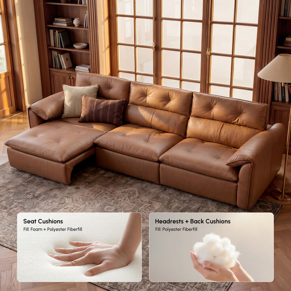 126" 3-Seater Genuine Leather Power Convertible Sleeper Sofa window image