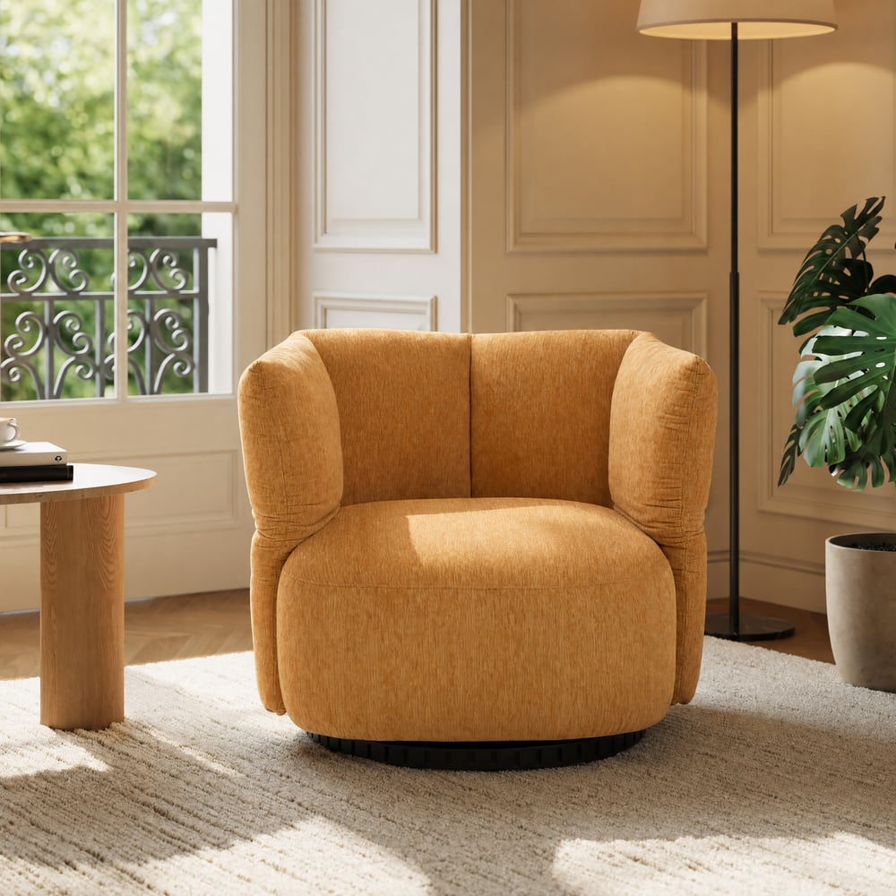 Performance Chenille Swivel Accent Chair with Adjustable Armrest window image