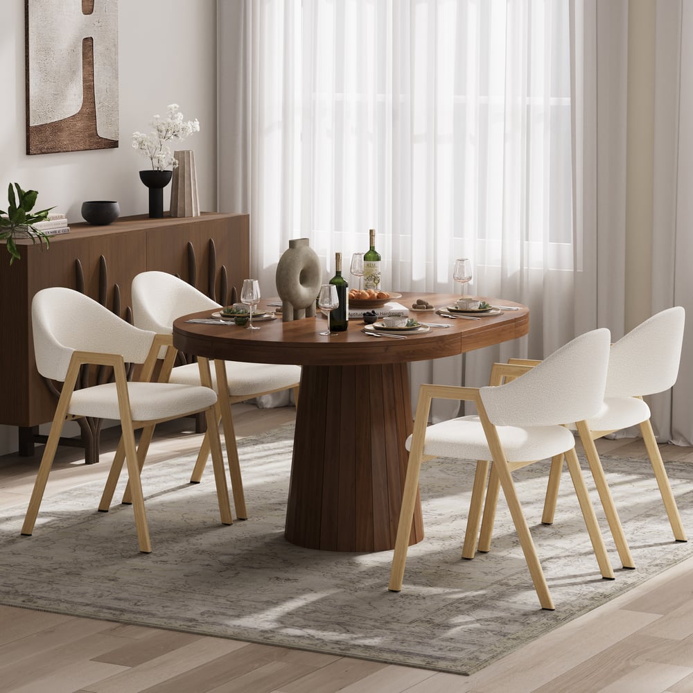 Modern Warm White Boucle Dining Chair with Upholstered, 2 Pieces window image