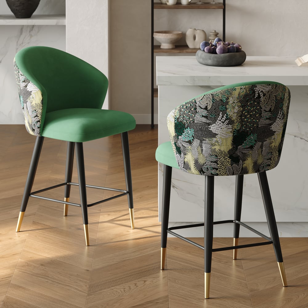 Modern Green Velvet Bar Stool with Upholstered, 1 Piece window image