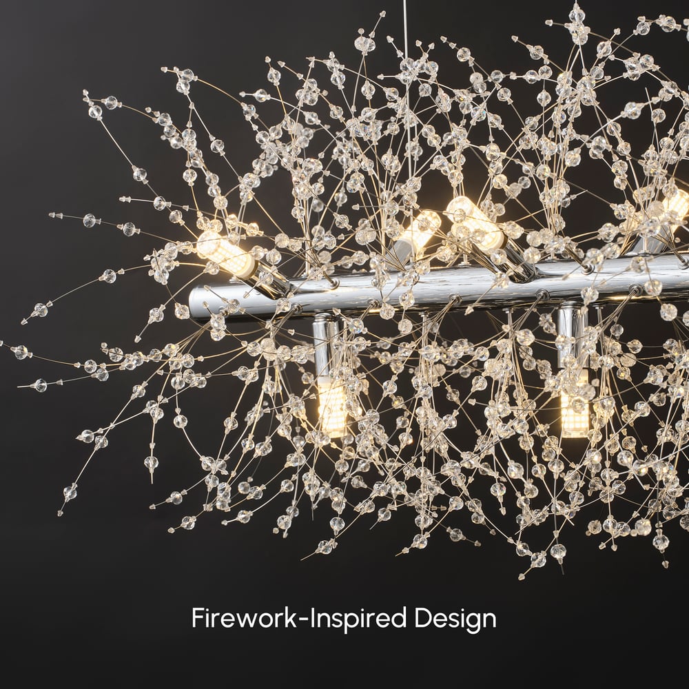 Mid Century Modern 12-Light Crystal Firework Sputnik  Kitchen Island Lighting in Chrome window image