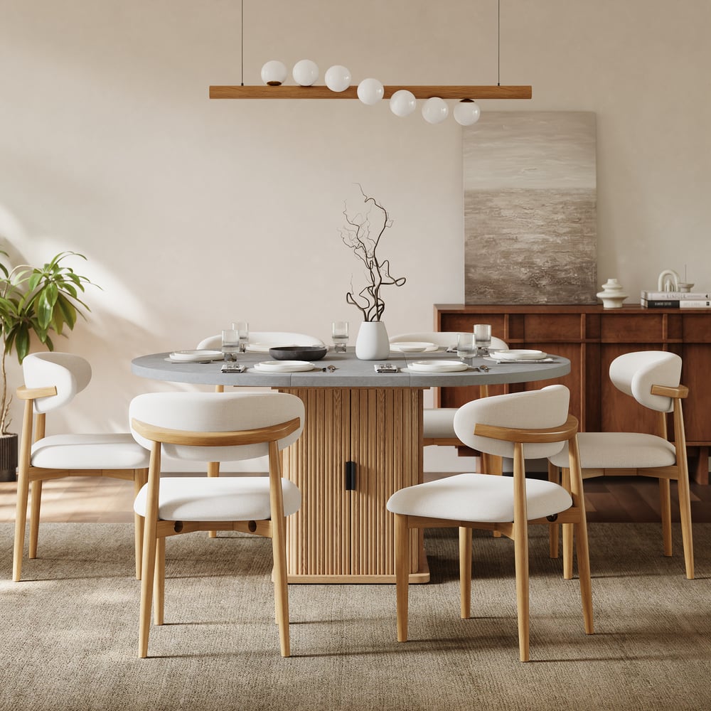 Modern Natural Linen Dining Chair with Rubber Wood Legs, 1 Piece window image