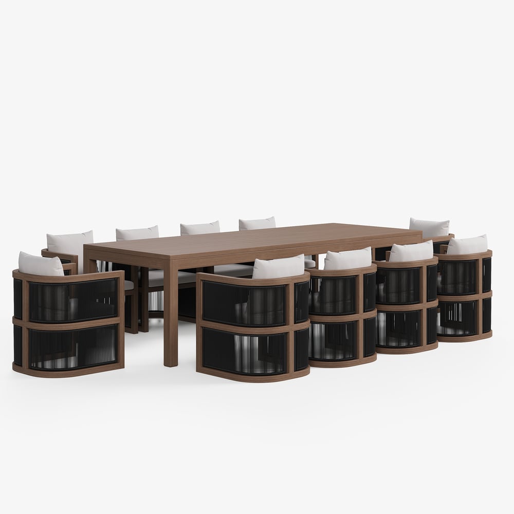 Wevara 11-Piece Outdoor Rope Weave Dining Set with 10 Chairs in Walnut window image