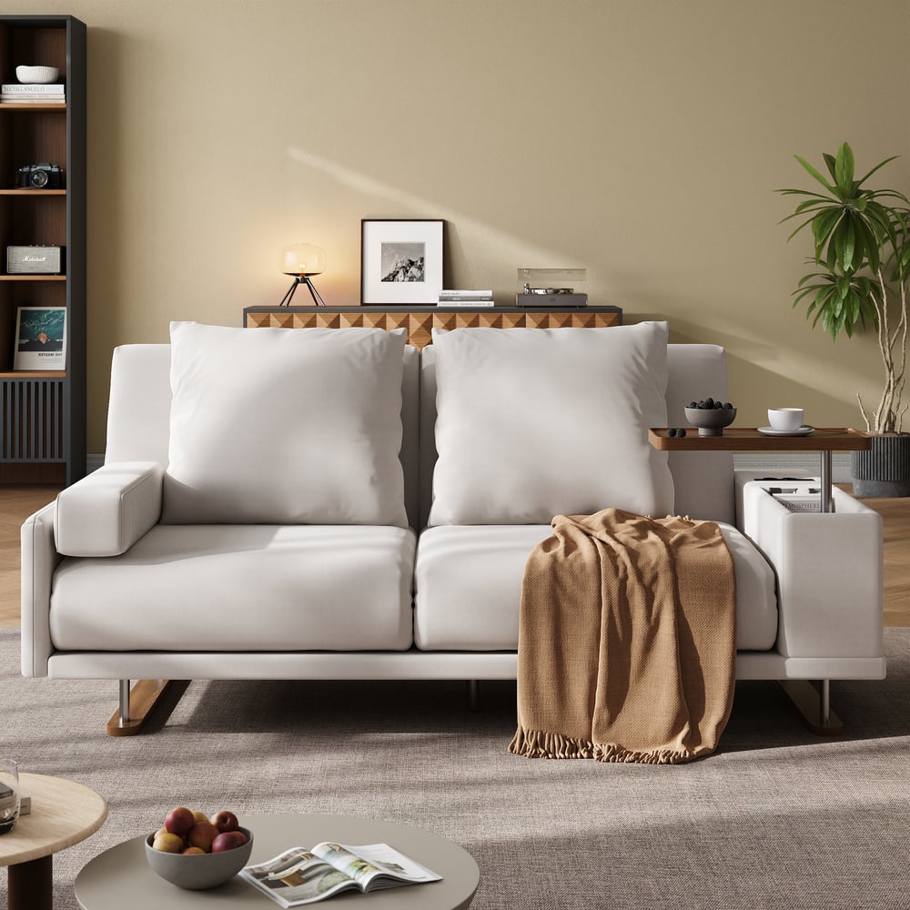 82" Queen 2-Seater Velvet Convertible Futon Sofa Bed with Side Table window image