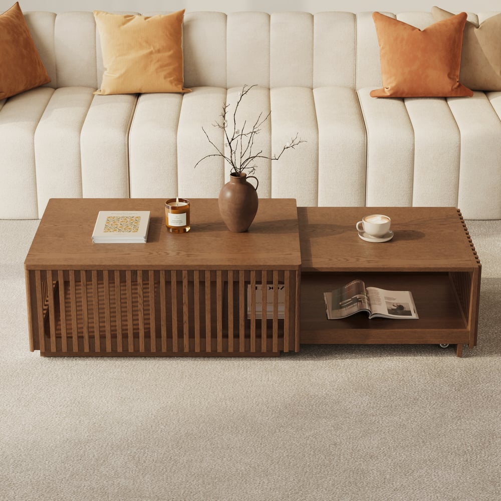 33"-55" Extendable Walnut Coffee Table with Storage window image