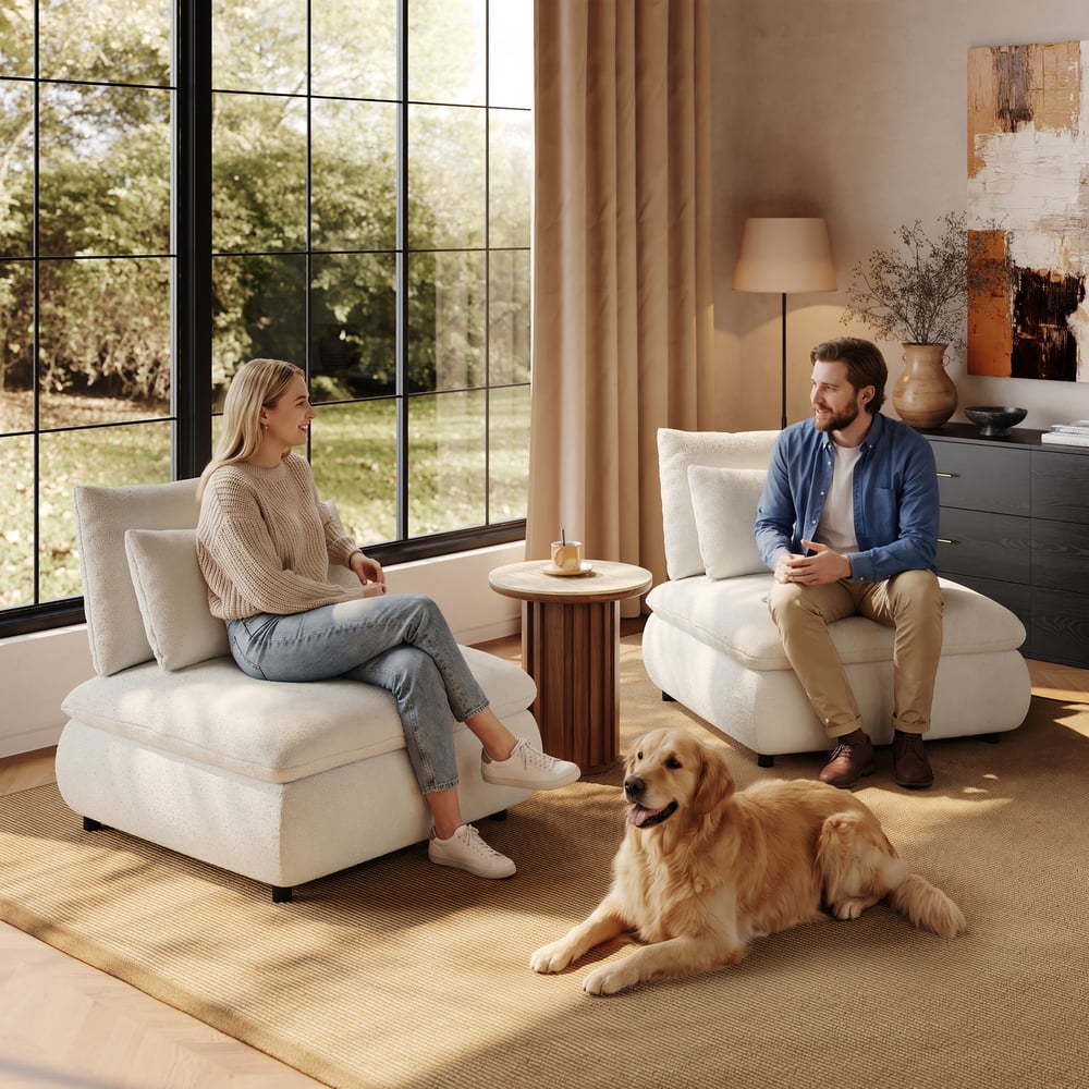 2-Piece Oatmeal Chenille Modular Sectional Sofa with Hidden Storage window image