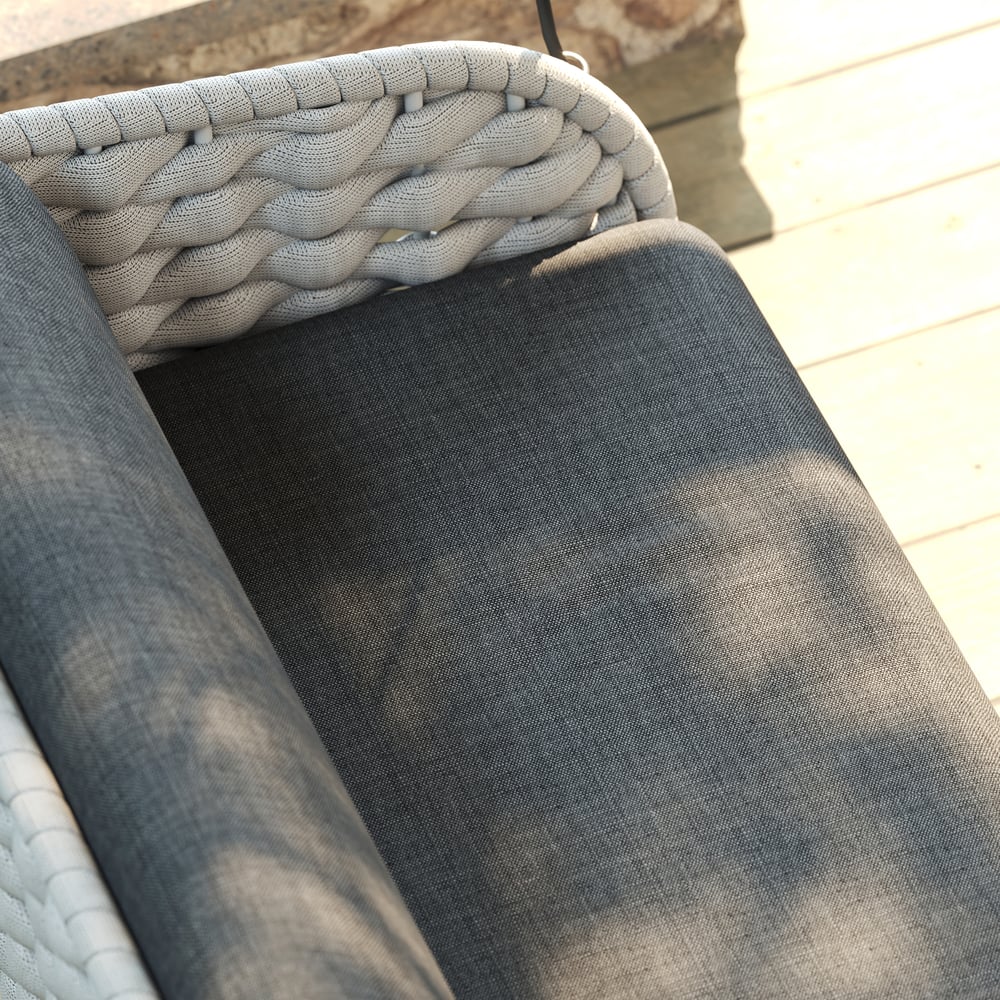 Cadeira Suspensa Tatta Outdoor em Alumínio com Trama de Corda e Almofada em Cinza Imagem da janela