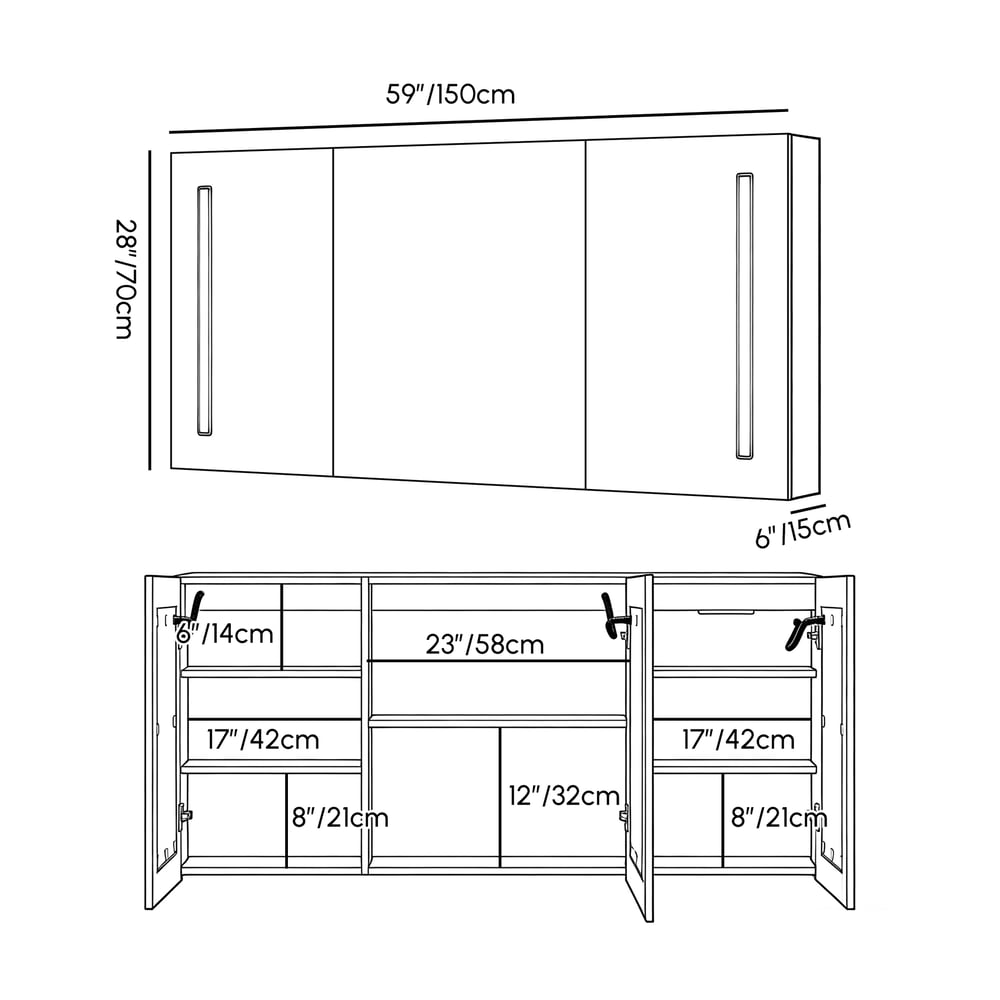 59" LED Bathroom Medicine Cabinet with Anti-Fog, Dimmable Tri-Color Lighting weights dimensions image
