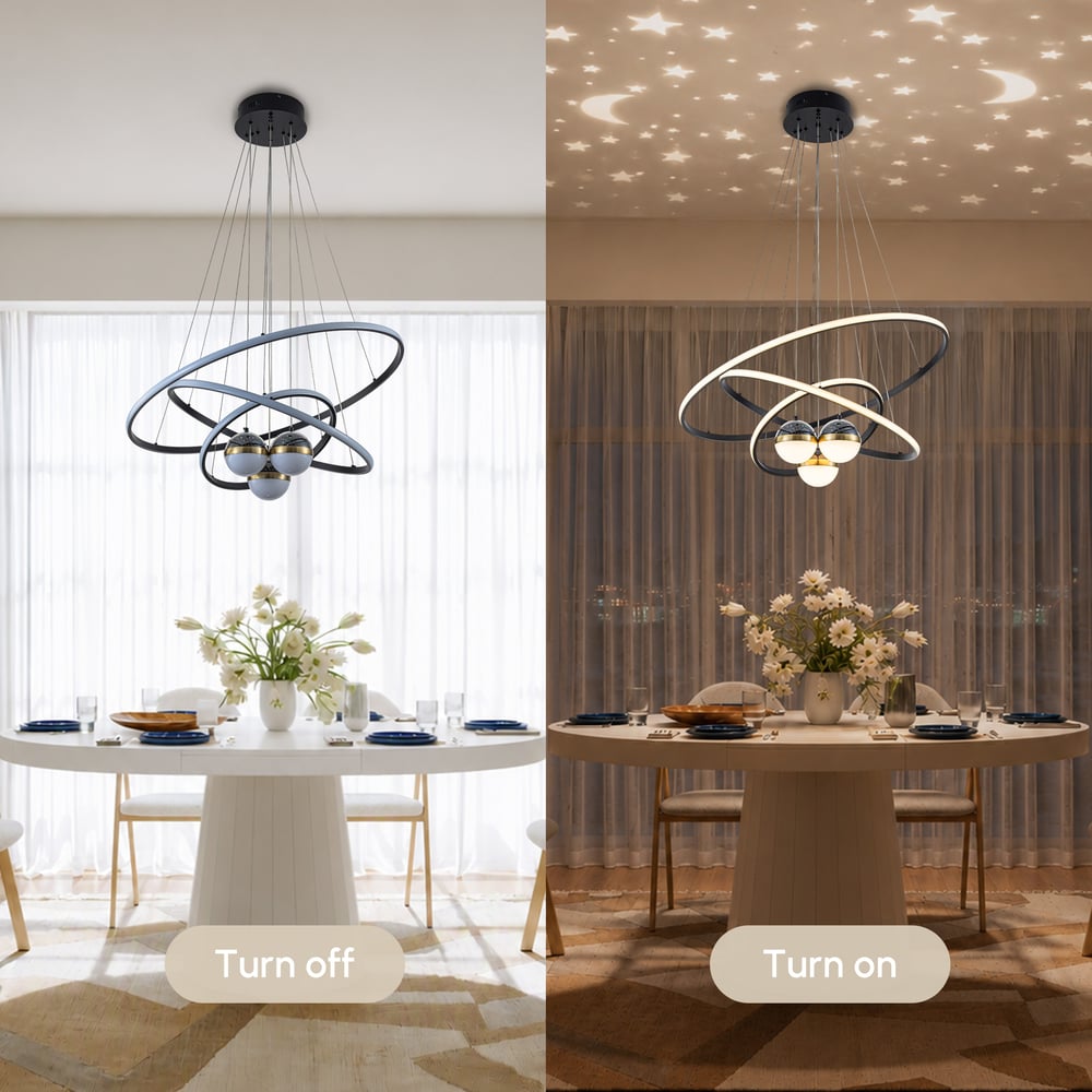 31" 6-Light LED Chandelier with Starry Projection, Dimmable & Adjustable window image