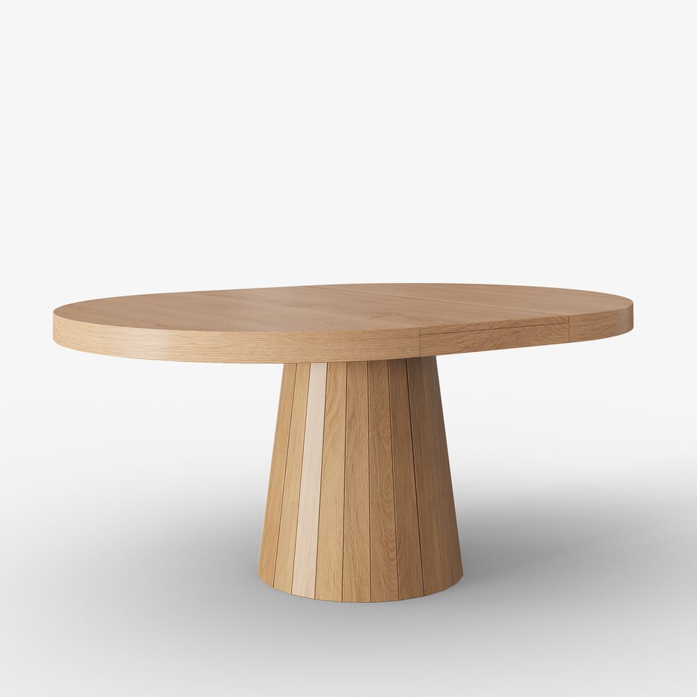 Japandi 39"–55" Extendable Round-to-Oval Wood Dining Table Natural, Seats 4-6 window image