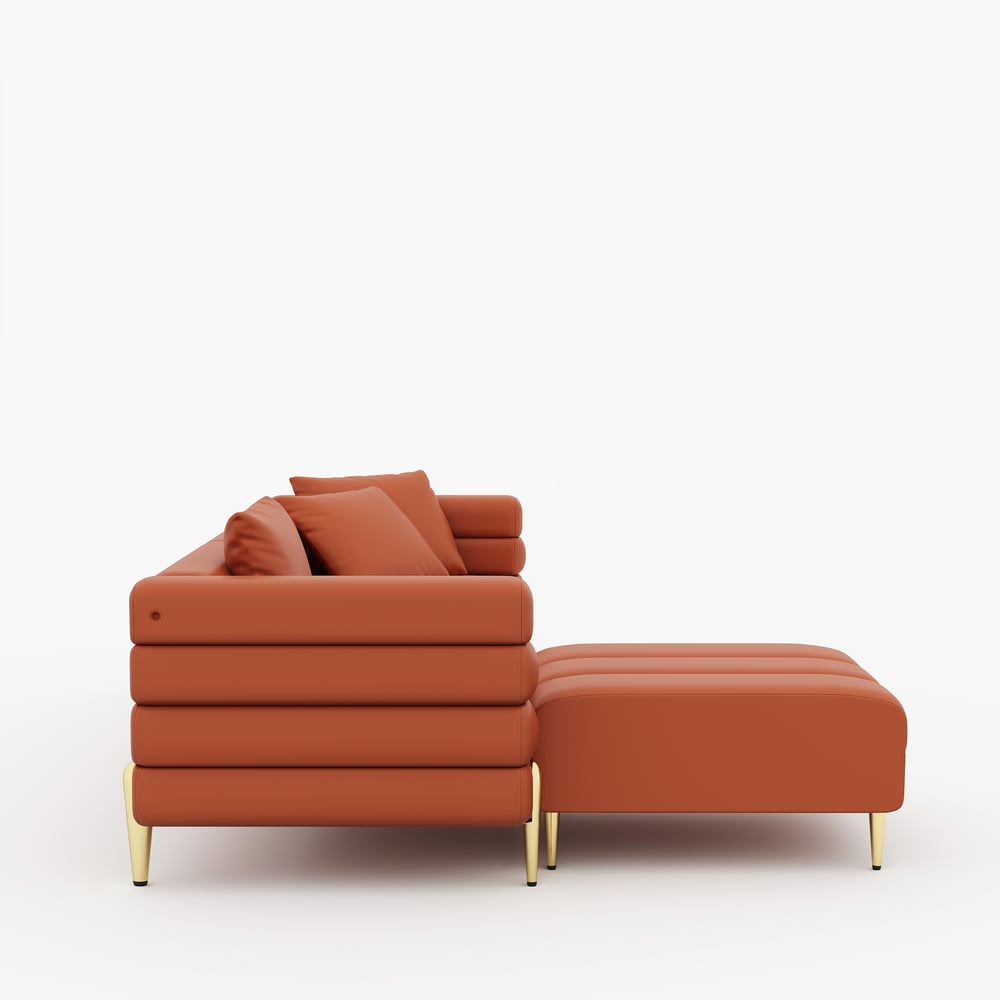 Set divano 3 pezzi Axial con divano chaise longue, pouf e poltrona d'accento Immagine della finestra