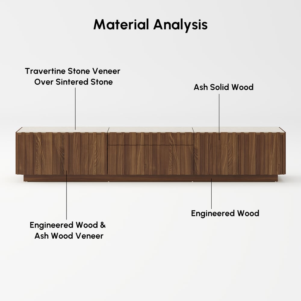 Aura 80" Ash Wood Fluted Walnut Projector TV Stand with Sintered Stone Top window image