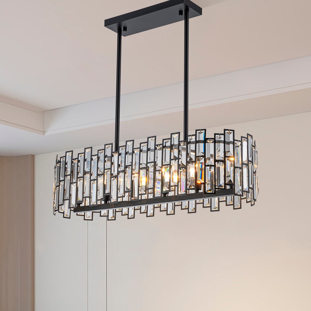 Clyvra 6-Light Kitchen Island Light Crystal Ceiling Light in Black window image