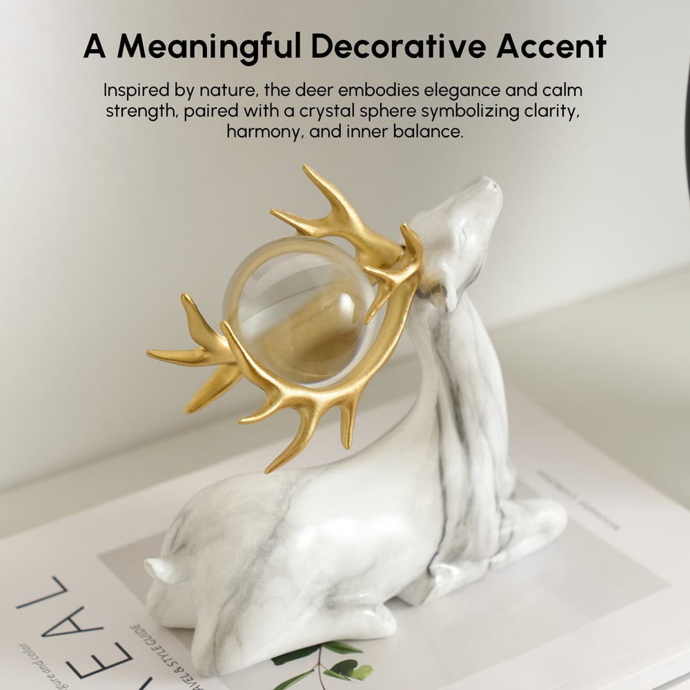 3 pcs Golden Deer Figurine with Decorative Plate Set, Luxury Resin Animal Sculptures window image