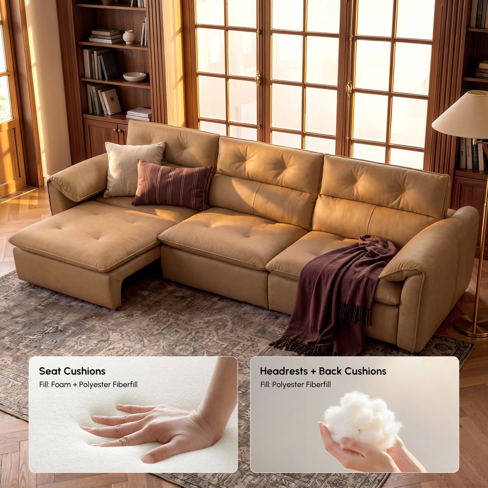 320 cm 3-Seater Genuine Leather Power Convertible Sleeper Sofa with Adjustable Headrests window image