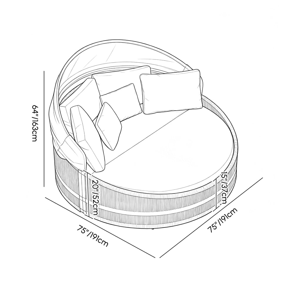 Costra Weatherproof Round Patio Daybed with Adjustable Canopy in Black weights dimensions image