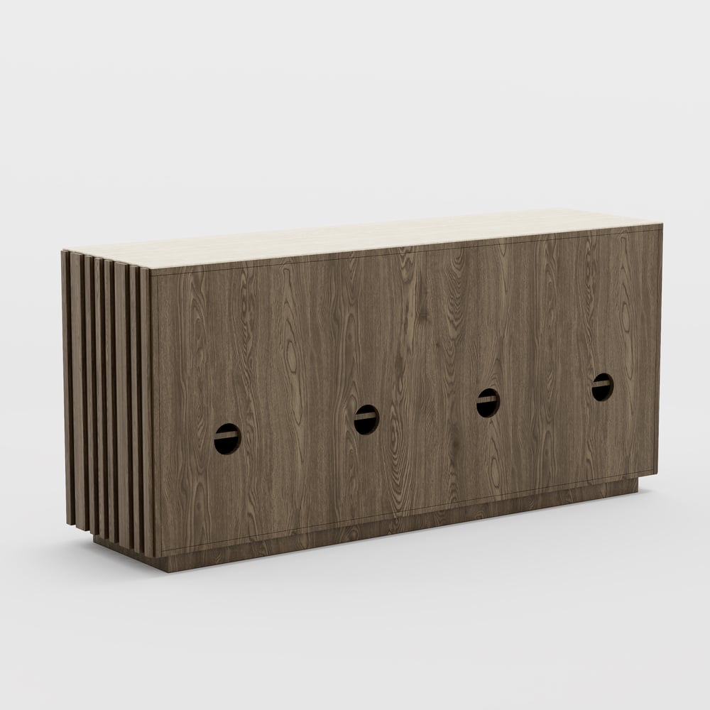 Aura 65" Ash Wood Slatted TV Stand with Sintered Stone Top window image