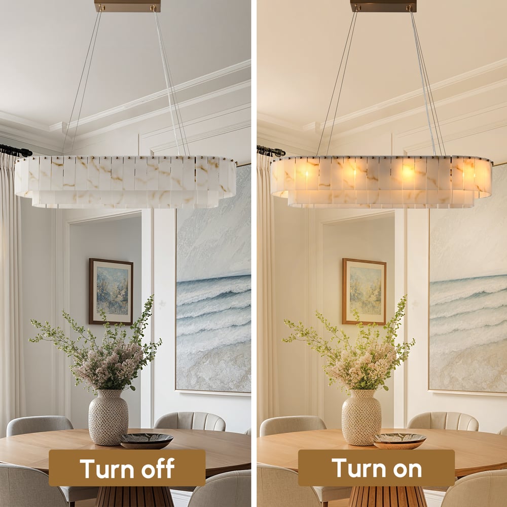 12-Light Linear Chandelier Alabaster-Look 2-Tier Dining Chandelier 40" window image