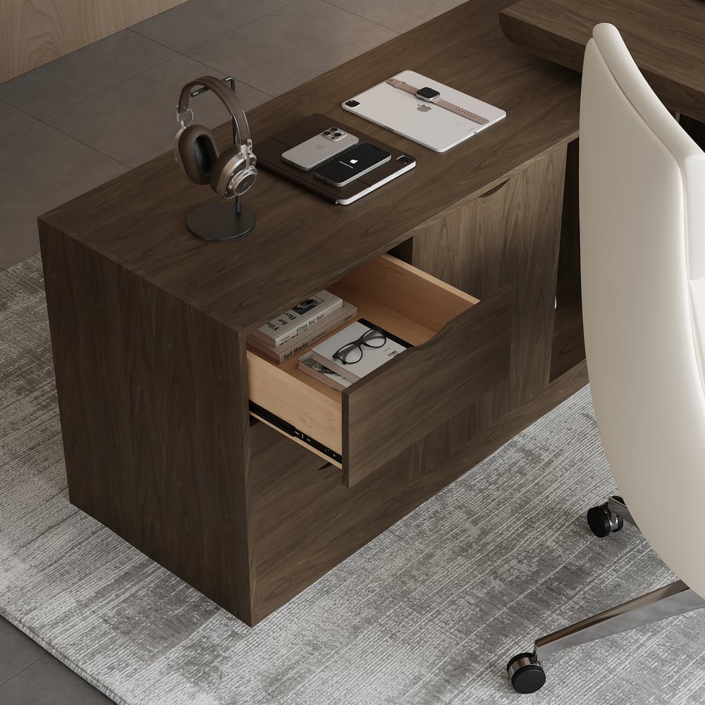 Scrivania Executive Angolare 180 cm Grigio Fumo con Ritorno a Sinistra Immagine della finestra