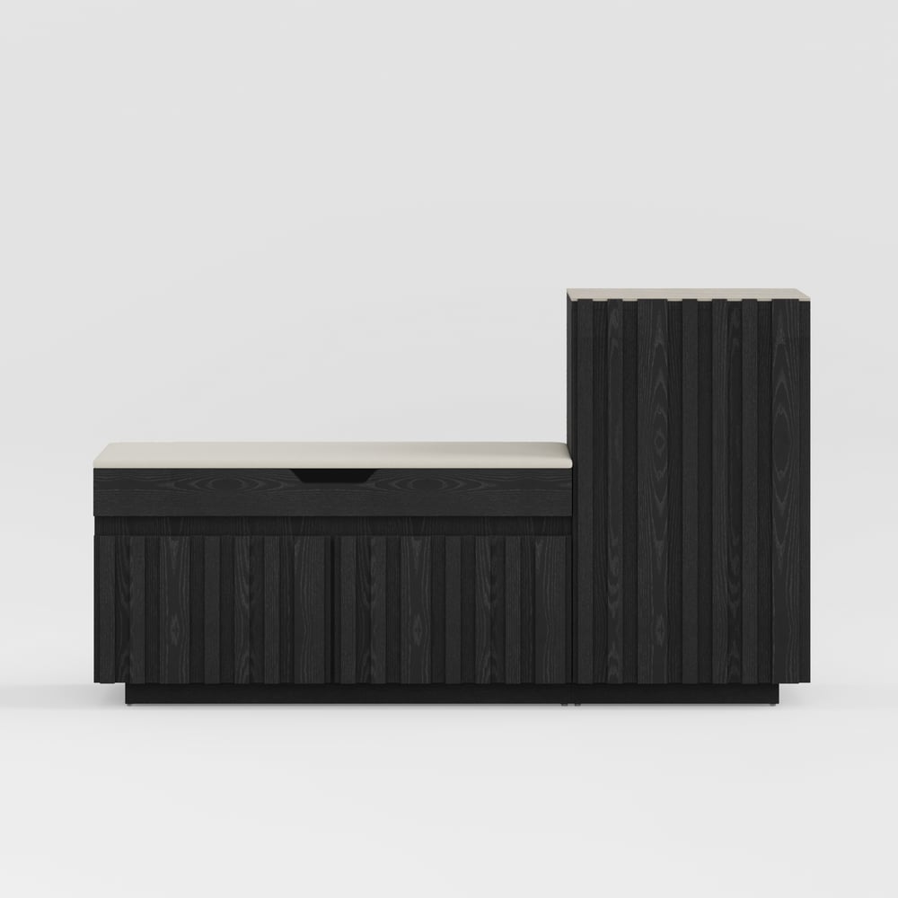 Aura 47” Wooden Shoe Storage Bench with Right-Side Cabinet for Entryway window image