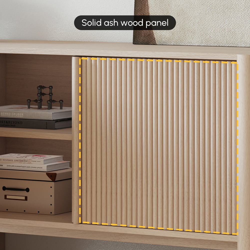 80" Solid Wood Fluted Whitewash TV Stand with Cabinets window image