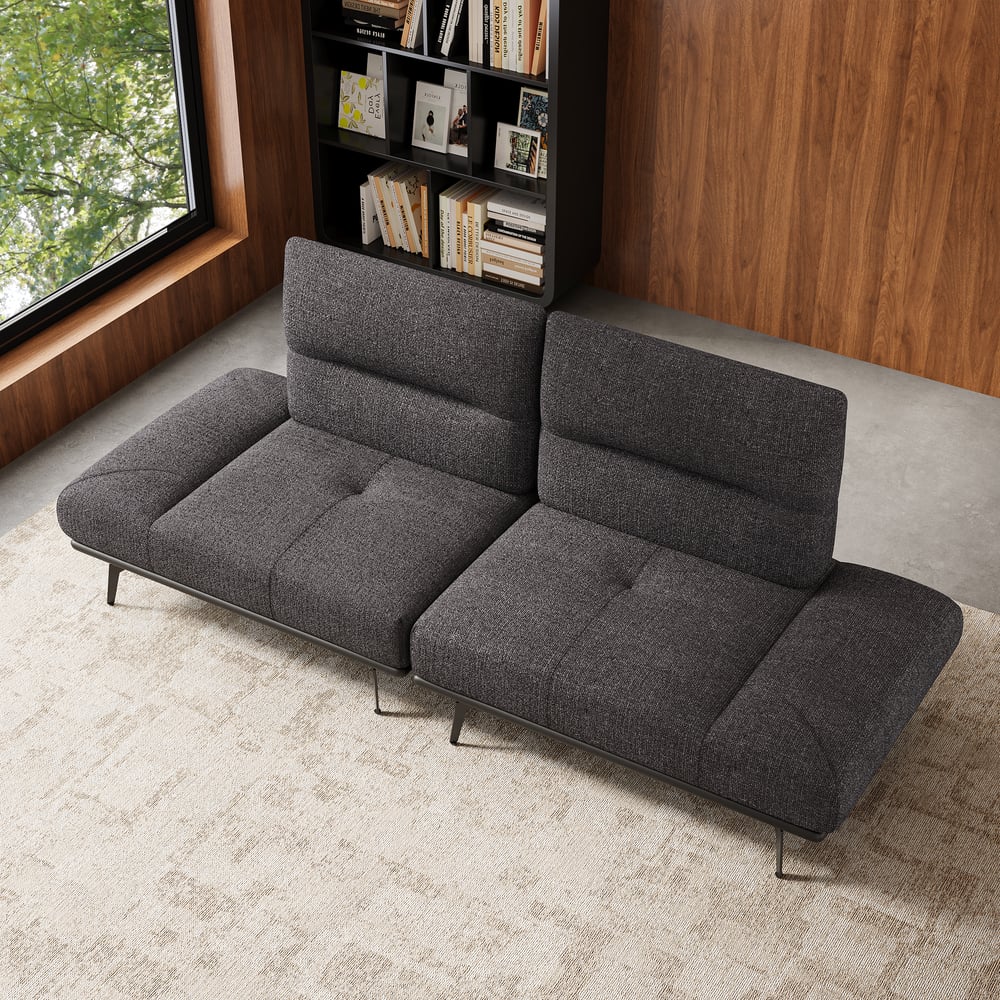 2-Piece Yarn-Dyed Fabric and Faux Leather Reclining Sectional Sofa window image