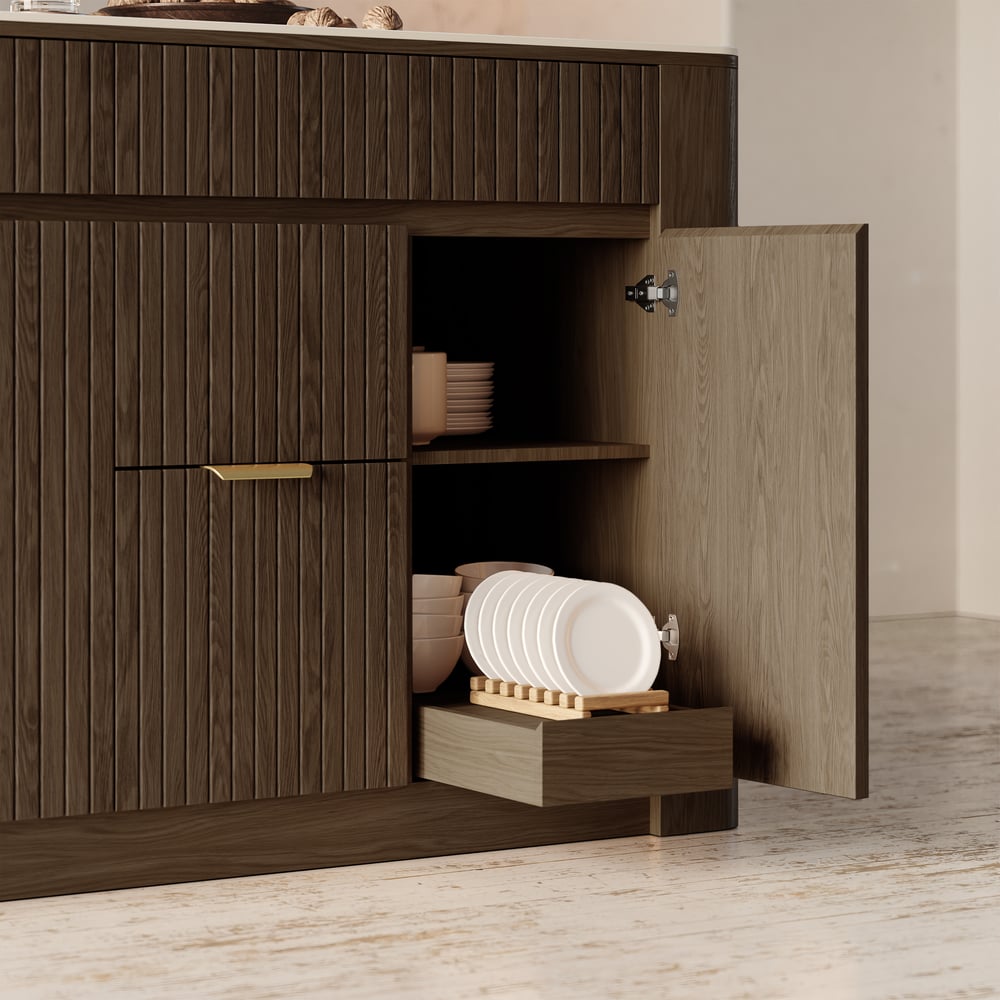 Mid-Century 51" Glossy Sintered Stone Top Kitchen Island with Storage, Smoked Brown window image