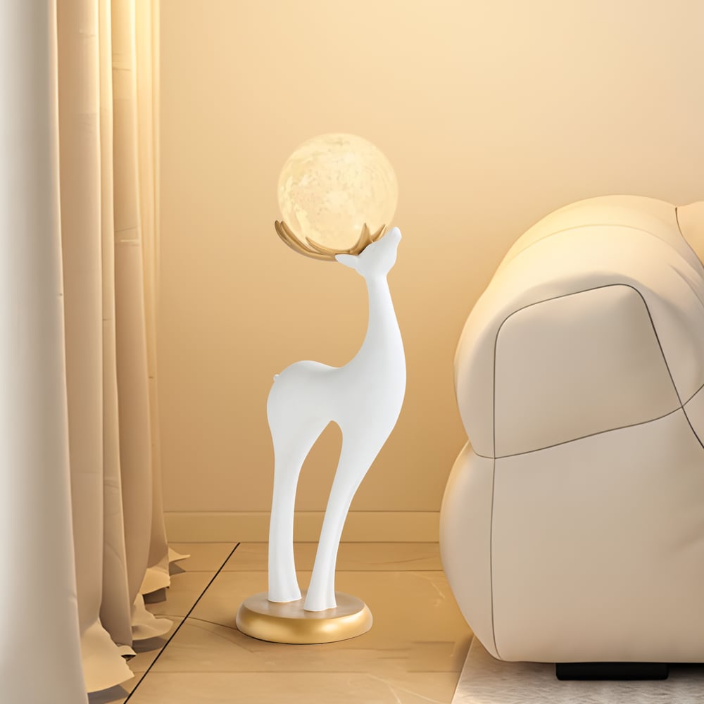 Lampadaire moderne en résine en forme de cerf avec télécommande – 76 cm de hauteur avec boule lumineuse image de fenêtre
