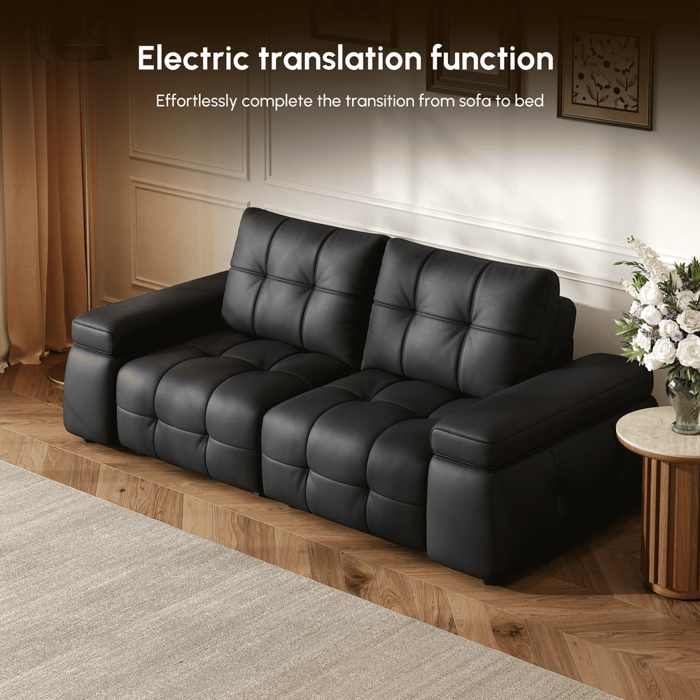 96" 2-Seater Genuine Leather Power Convertible Sleeper Sofa with adjustable armrests window image